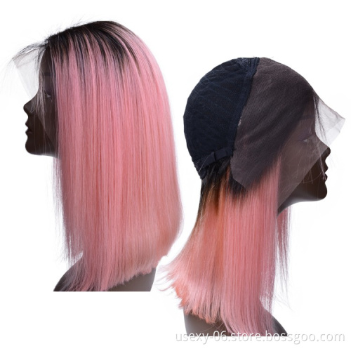Cheap Raw Virgin Hair Short Bob Wigs Ombre Peruvian Hair Wigs Pink Lace Front Human Hair Wigs For Black Women